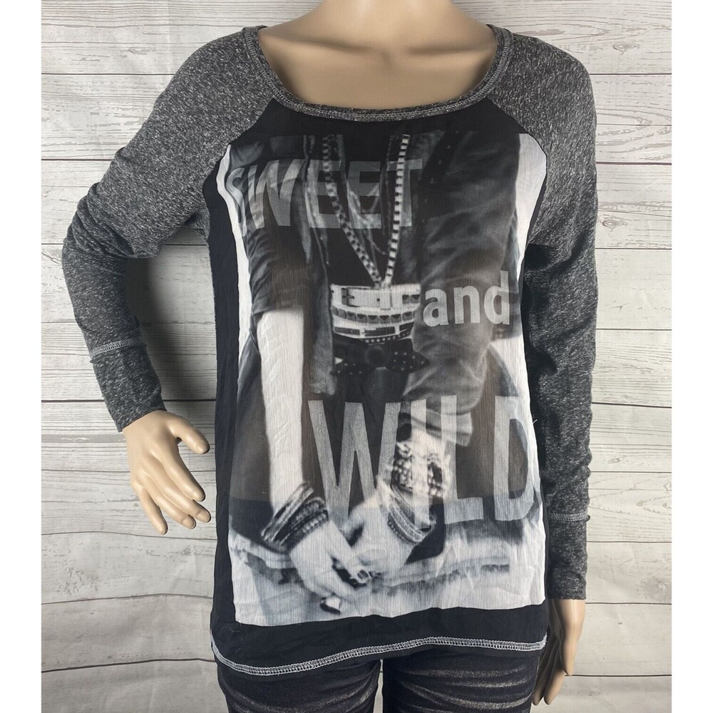 Dolled Up Raglan Shirt Semi-Sheer Gray Sweet & Wild